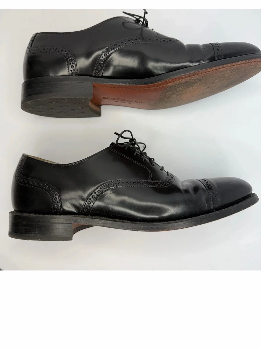 BOSTONIAN Impression Black Men’s SZ 10D Leather Cap Toe Oxford Shoes with box